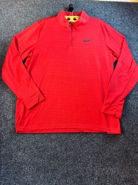 Men’s Nike Red Long-Sleeve Quarter-Zip Pullover with Black Swoosh Size XL